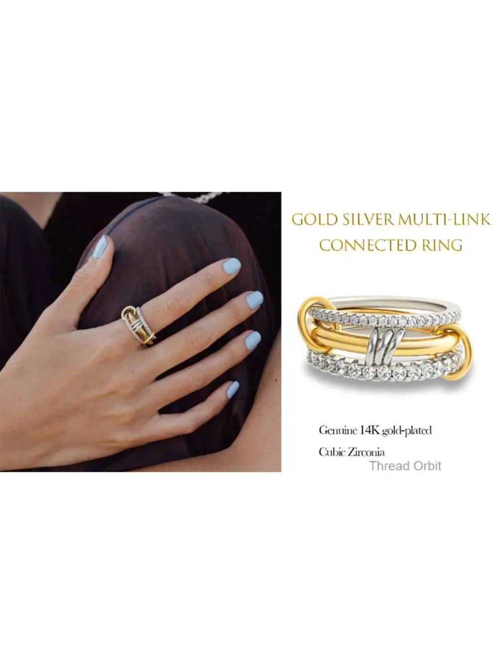18k Gold Plated Cubic Zirconia Stackable Ring Set Multi Metal